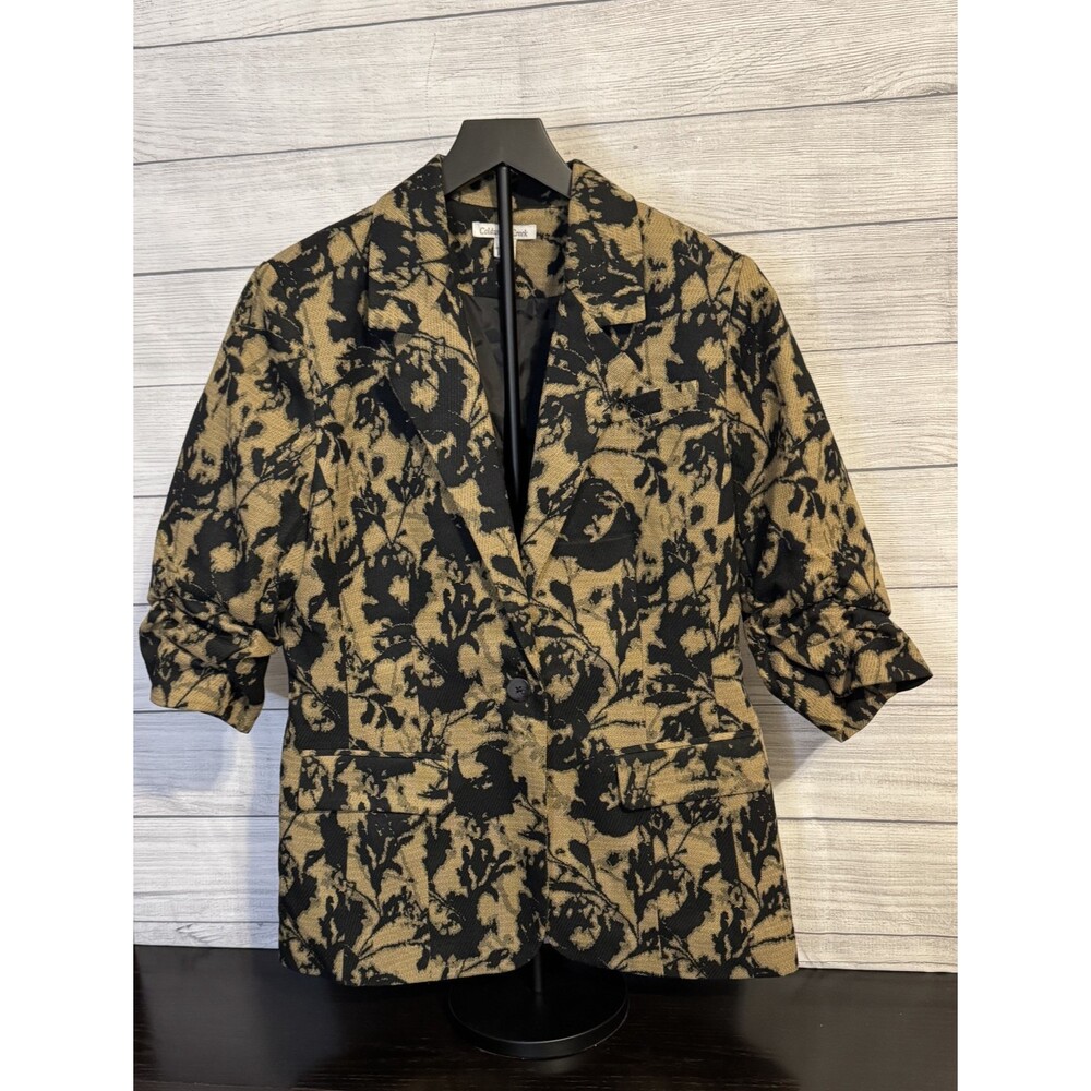 Coldwater Creek Women’s Blazer Jacket Size M (10–12) Tan Black‎ Ruch Sleeve